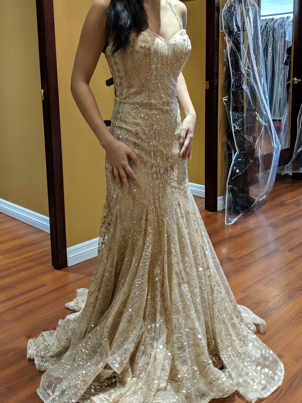 ellie wilde Champagne Gold Sequin Mermaid Prom Dress